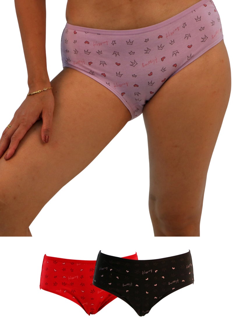 JOANNA JOANNA 33077 Women's Heart & Crown Design Mid Rise 3-Pack Panties, Multicolor  - Image 1