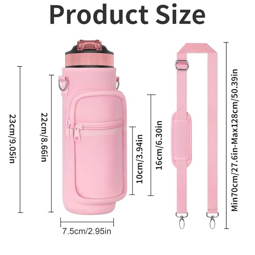 Doacpcr 32 oz Water Bottle Carrier Bag, 32/40 oz Water Bottle Holder with Strap, Sling Bag Sleeve Pouch Holder with Phone Pocket and Small Pocket for Walking Hiking Camping Gym(2.95"W * 9.05"H)（Pink） - Image 2