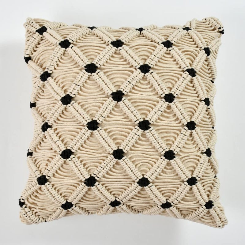 pepme pepme Macrame Cushion Cover Diamond Black Joint 12x12 Pack of 1  - Image 2