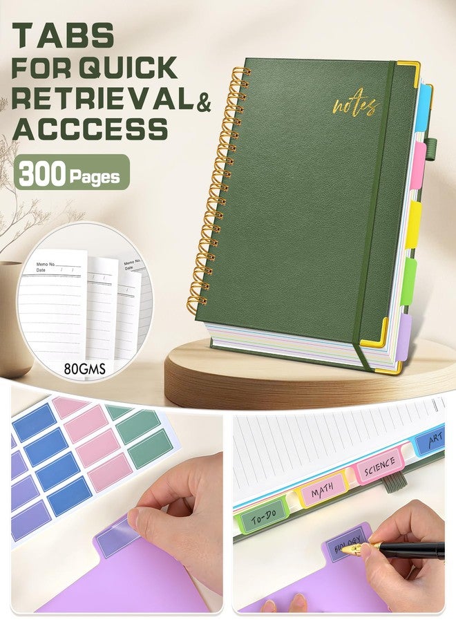 PAPEJOON 5 Subject Spiral Notebook Journal with Removable Dividers Tabs, 300 Pages Organizer Notebooks for Work School, Hardcover Leather Notebook College Ruled, 8"x10" Large Lined Journal for Women, Green - Image 5