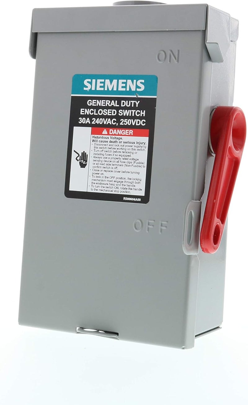 SIEMENS 2P 30A 240V General Duty Safety Switch Outdoor Fusible ANSI 61 Grey - Image 1