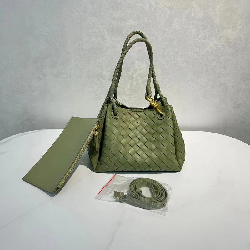 2024 Unique Metallic Rope Buckle Large Woven Parachute Tote Pave Green 