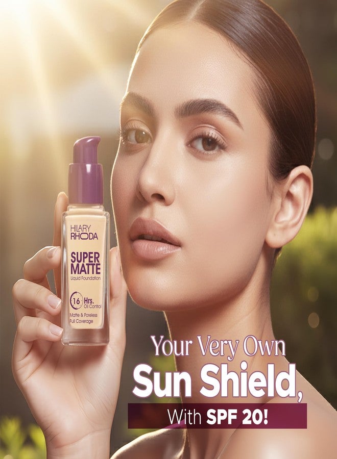 Hilary Rhoda Super Matte Liquid Foundation with Spf 20 | Matte & Poreless Finish | Waterproof & Transfer-Proof Foundation | Full Coverage & Long Lasting | 16hrs. Oil control - 35ml (Beige - Shade 03) - Image 4