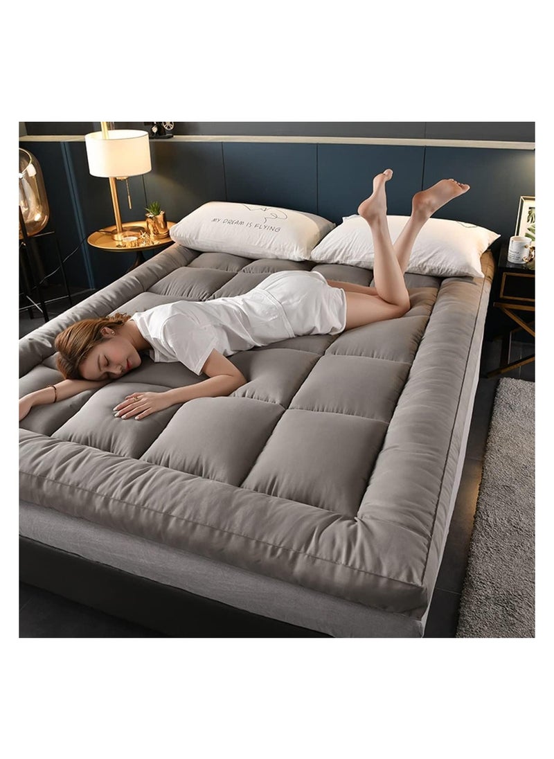 Comfy غطاء مرتبة مريح من القطن بتصميم فندقي مملوء بالألياف مقاس 180 × 200 × 10 سم باللون الرمادي  - Image 1