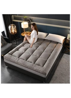 Comfy غطاء مرتبة مريح من القطن بتصميم فندقي مملوء بالألياف مقاس 180 × 200 × 10 سم باللون الرمادي  - Image 3