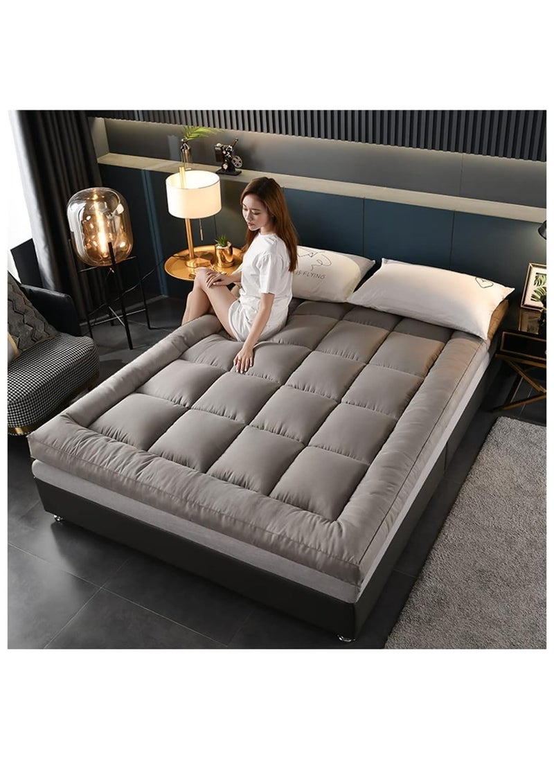 Comfy غطاء مرتبة مريح من القطن بتصميم فندقي مملوء بالألياف مقاس 180 × 200 × 10 سم باللون الرمادي  - Image 3