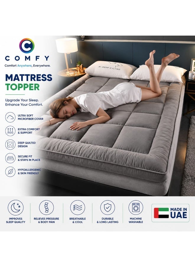 COMFY COTTON HOTEL STYLE FIBER FILLED 180 X 200 X 10 CM GREY MATTRESS TOPPER - Image 1