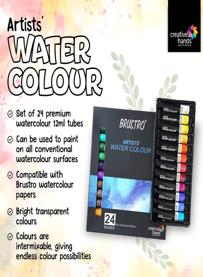 BRUSTRO Artists Watercolour Paint Set of 24x12ML Tubes|Rich Pigments,Transparent,Intermixable Color |Ideal for Landscape,Portrait,Paper Painting,Professional,Fine Art - Image 2