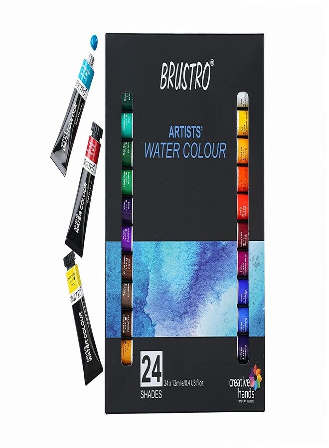 BRUSTRO Artists Watercolour Paint Set of 24x12ML Tubes|Rich Pigments,Transparent,Intermixable Color |Ideal for Landscape,Portrait,Paper Painting,Professional,Fine Art - Image 1