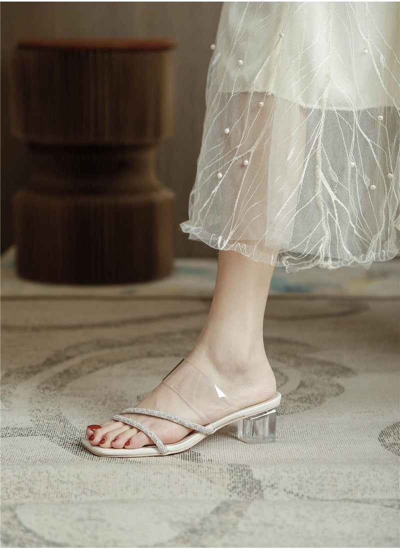 Loquat Square Toed Crystal Toe Heels White  - Image 1
