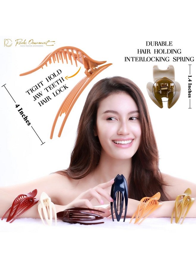 6 Pcs Womens French Concord Curved Hair Clip No Slip Strong Grip Comfortable Hold Girls Ladies Beauty Accessory Fashion Pin Teeth Clamp, Large Classic Multicolor