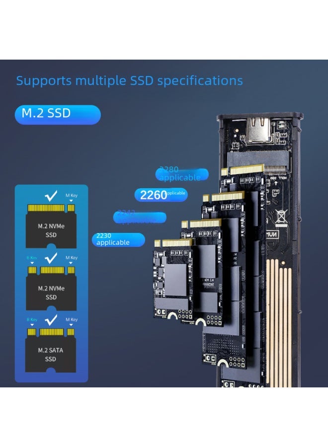 Type C 3.1 Aluminum Alloy 10g M.2 Solid State Hard Disk Box NVME NGFF Dual Protocol Box-Color:Black SATA-single With Single Cable  - Image 4