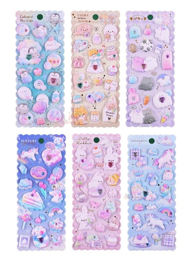 Funspark Cute Little Animals (A) 6 Sheet 3D Puffy Sticker Set – Kawaii Unicorn, Bunny & Baby Animal Glitter Self-Adhesive Stickers for Scrapbook, Diary, Laptop & Kids Crafts - Image 1