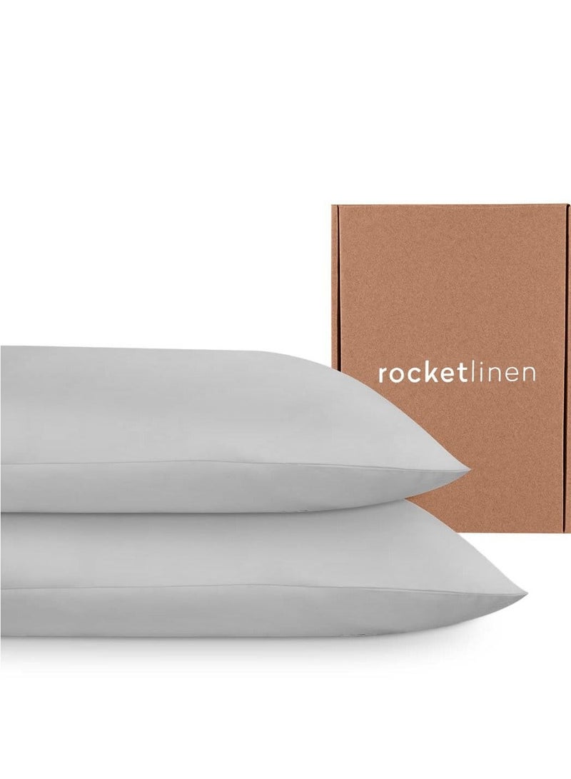 Rocketlinen 400 Threadcount Pillow Cases 100% Cotton Set of Two Sateen Weave Hotel Style Light Grey (King Pillowcases 50x92cm) - Image 1