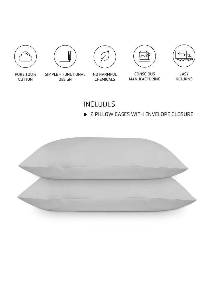 Rocketlinen 400 Threadcount Pillow Cases 100% Cotton Set of Two Sateen Weave Hotel Style Light Grey (King Pillowcases 50x92cm) - Image 5