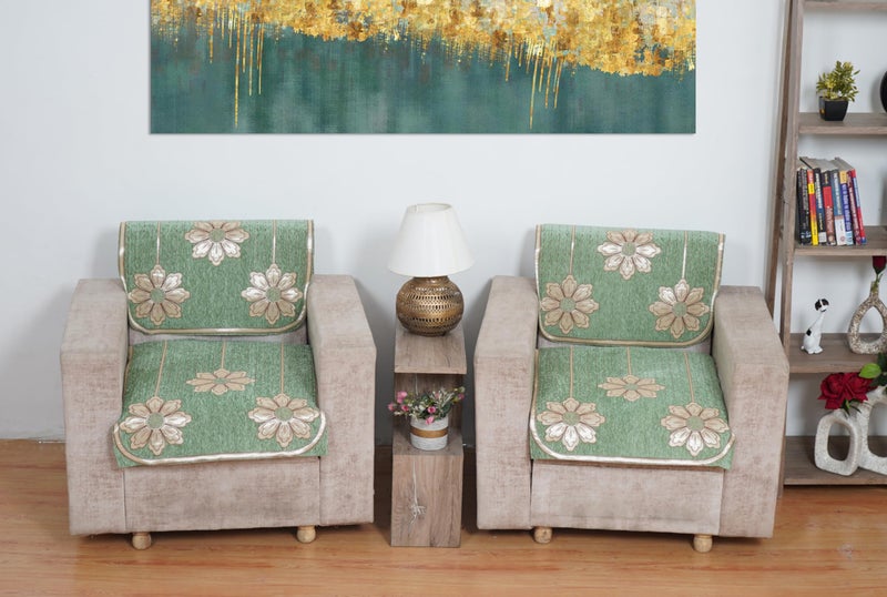 MORADO Chenille 5 Seater Sofa Set for Living Room, Drawing Room and Offce (3 Sitting Sofa Cover + 1 Sitting Sofa Cover + 1 Sitting Sofa Cover) - Light Green - Image 3