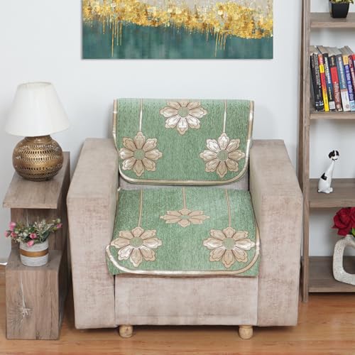 MORADO Chenille 5 Seater Sofa Set for Living Room, Drawing Room and Offce (3 Sitting Sofa Cover + 1 Sitting Sofa Cover + 1 Sitting Sofa Cover) - Light Green - Image 4