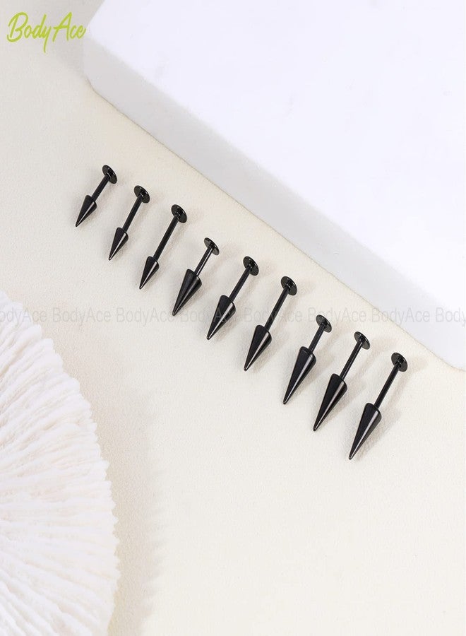 أقراط BodyAce 16G Spike Flact Back، حلقات غضروف الشفاه، أقراط من الفولاذ المقاوم للصدأ لثقب غضروف الأذن (Daith Helix Tragus)، ثقب شحمة الأذن (Rook) للنساء والرجال (الطول: 8 مم) - Image 4