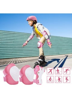 GGEROU Roller Skating Protective Gear Children's Helmet Set of Riding Elbow Wristband Skateboard Skates Balance Bike Helmet Knee Pads Pink  - Image 2