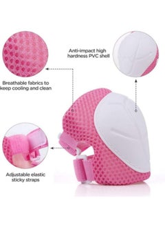 GGEROU Roller Skating Protective Gear Children's Helmet Set of Riding Elbow Wristband Skateboard Skates Balance Bike Helmet Knee Pads Pink  - Image 4