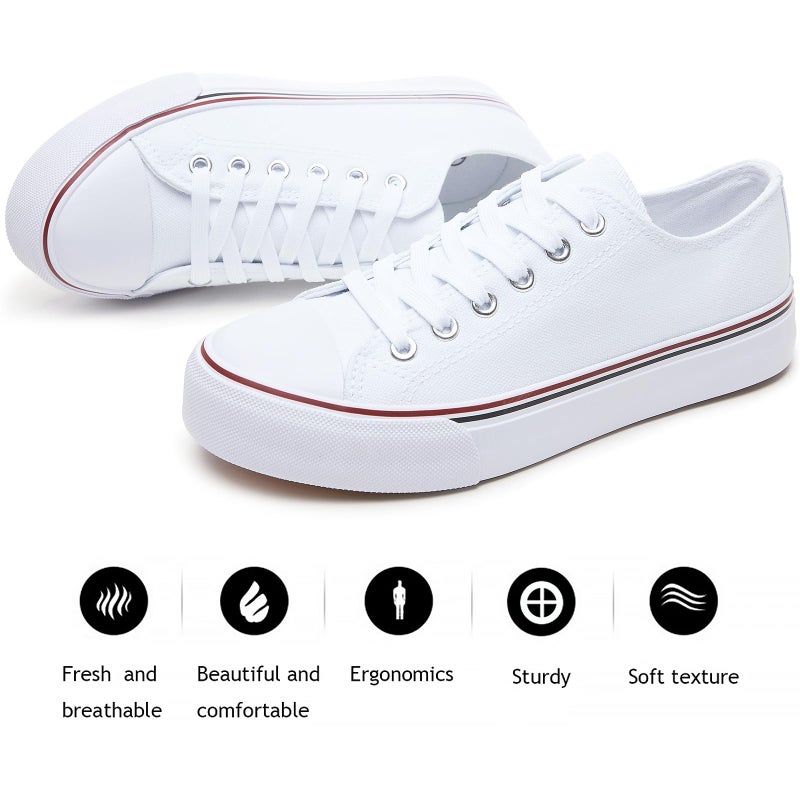 FRACORA Womens White Canvas Sneakers Low Top Canvas Shoes for Men Fashion Unisex Sneakers(White,US11) - Image 2