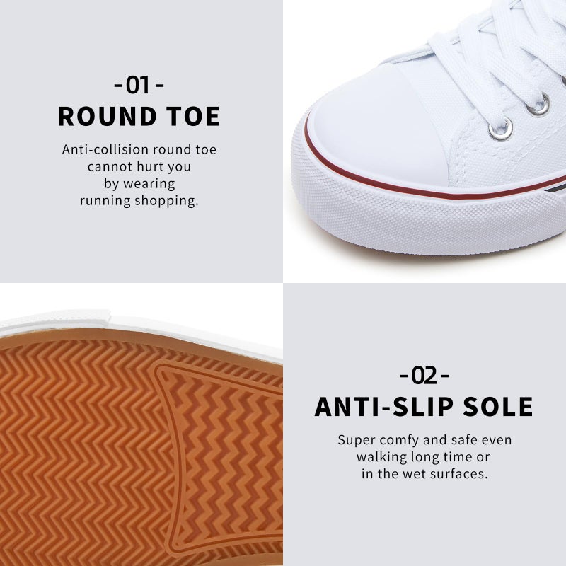 FRACORA Womens White Canvas Sneakers Low Top Canvas Shoes for Men Fashion Unisex Sneakers(White,US11) - Image 3