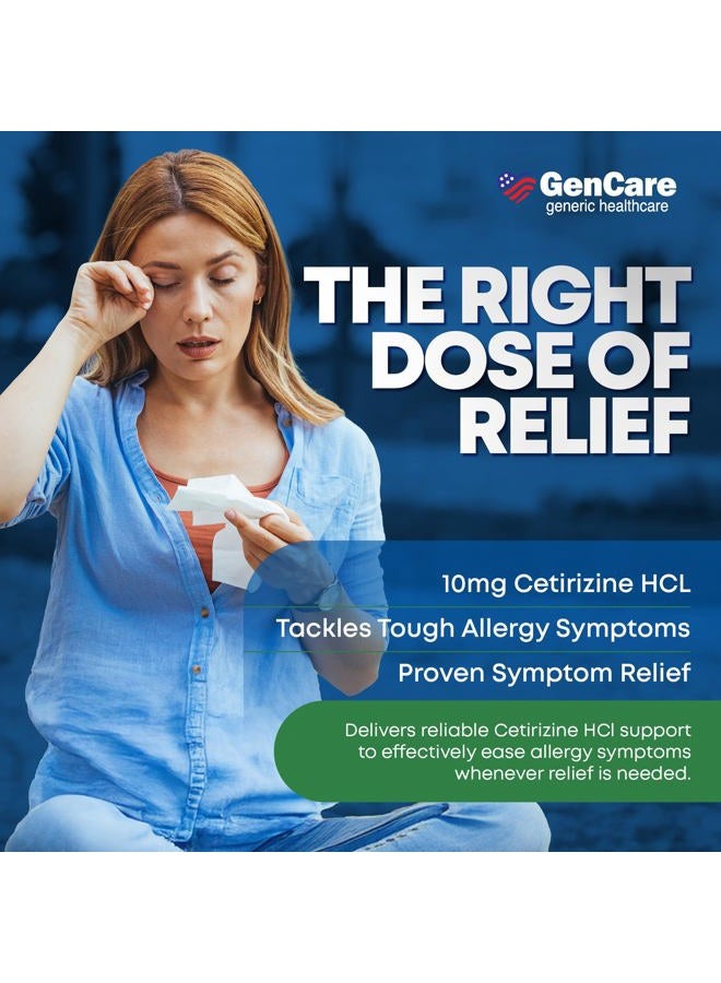 GenCare Cetirizine HCL 10 mg (200 Caplets) - 24 Hour Allergy Relief Pills - Non Drowsy Generic OTC Allergy Medication - Antihistamine Medicine for Sneezing, Runny Nose & Itchy Eyes - Generic Zyrtec - Image 3