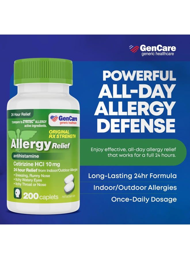 GenCare Cetirizine HCL 10 mg (200 Caplets) - 24 Hour Allergy Relief Pills - Non Drowsy Generic OTC Allergy Medication - Antihistamine Medicine for Sneezing, Runny Nose & Itchy Eyes - Generic Zyrtec - Image 2