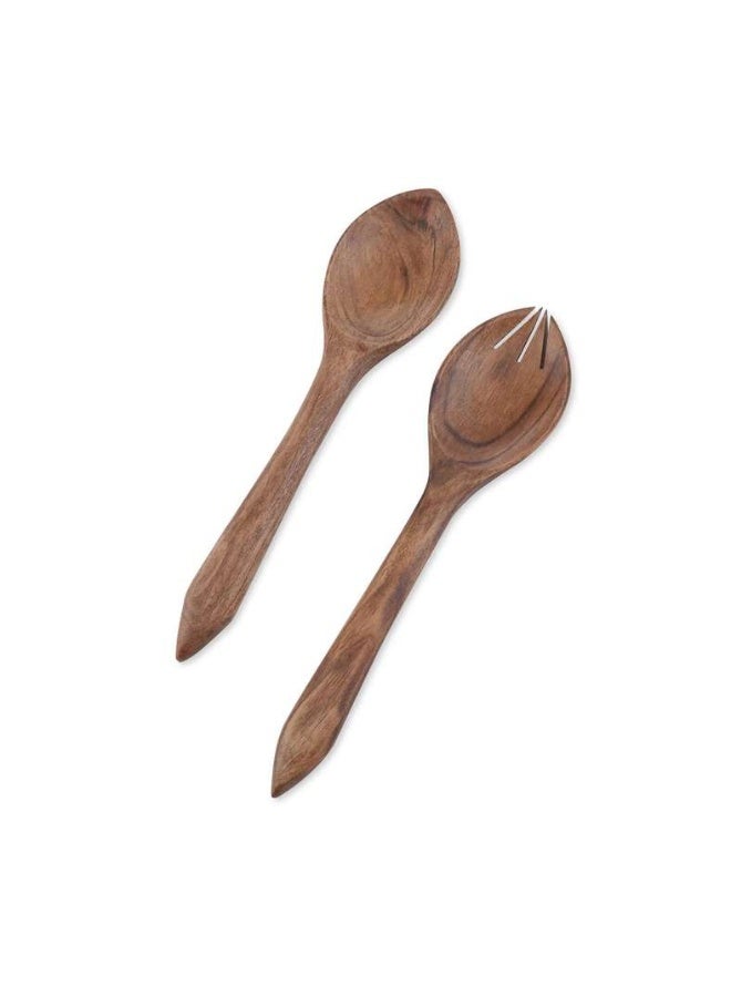 Pan Home طقم تقديم سلطة من الأكاسيا رباحة 2 قطعة 30.4X7.6X1.5 سم طبيعي - Image 4