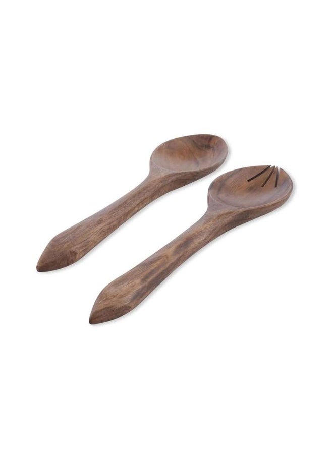 Pan Home طقم تقديم سلطة من الأكاسيا رباحة 2 قطعة 30.4X7.6X1.5 سم طبيعي - Image 3