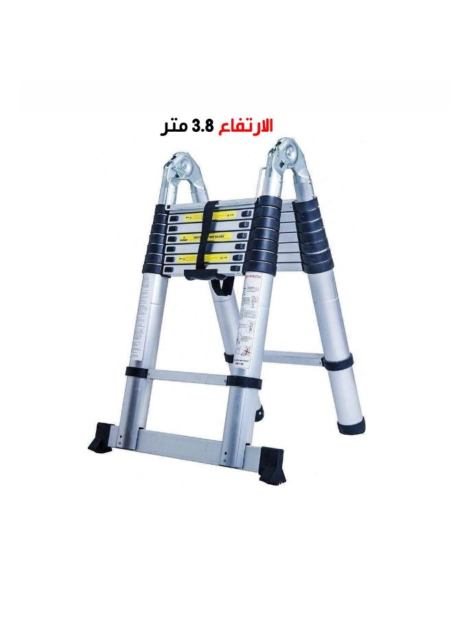 Telescopice folding double sided Aluminium Ladder 3.80 Meter silver - Image 2