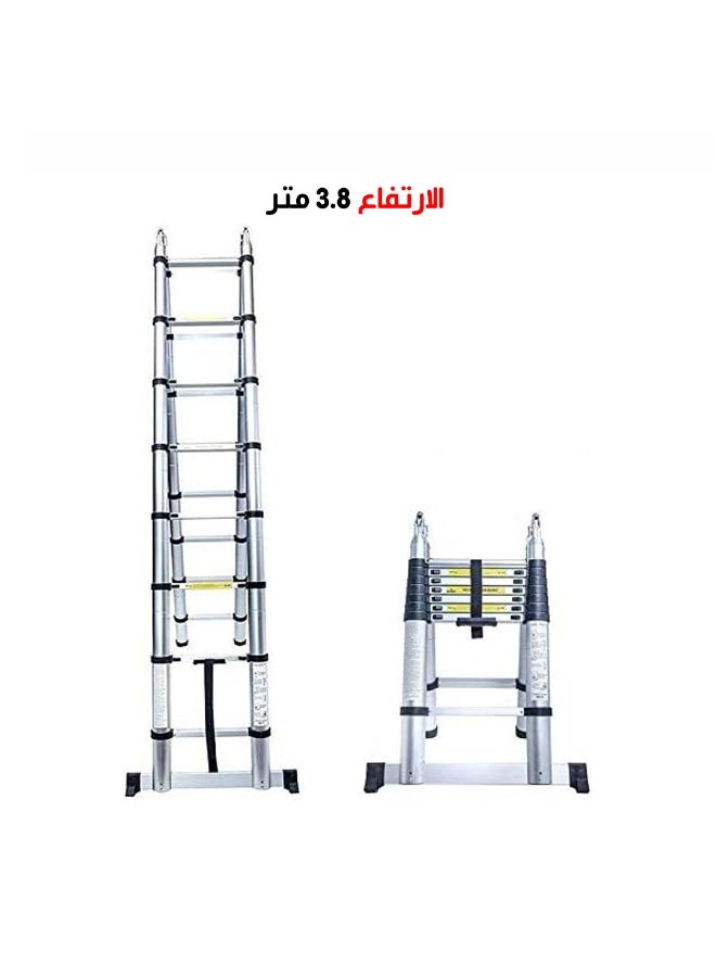 Telescopice folding double sided Aluminium Ladder 3.80 Meter silver - Image 1