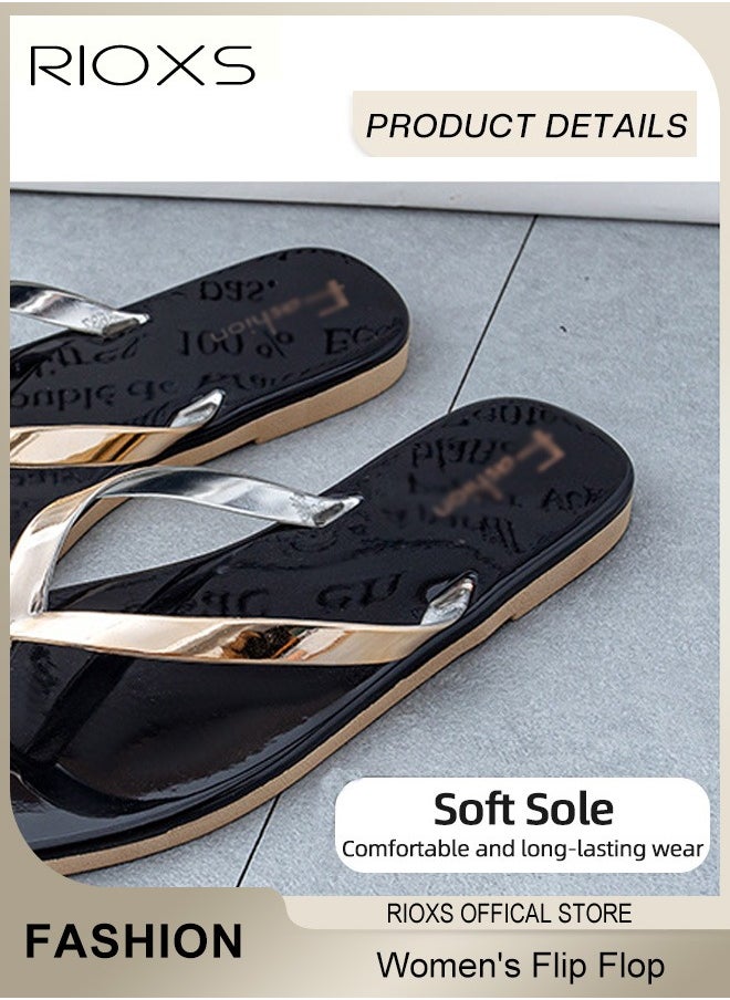 RIOXS Women's Flip Flop, Fashion Square Toe Flat Slippers, Casual Anti-Slip Beach Flat Sandal, Bathroom Slippers Shower Slippers, Non-Slip Platform Sandals For Indoor Or Outdoor Use  - Image 5