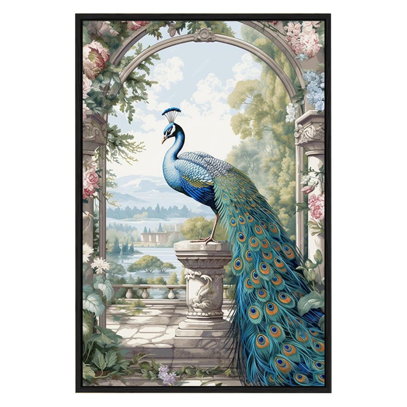 Eurotex Peacock Painting in Portrait for Wall Dcor Large Vertical Canvas Peacock Art for Vastu South Wall Framed Rectangular Peacock Wall Painting for Living Room Bedroom Office Gift 24x36 Unframed