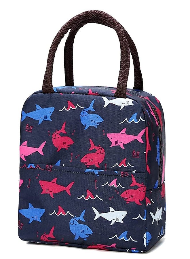 FOMQUAZLI Portable Lunch Bag Insulated Canvas Tote Travel Tiffin Bag Thermal Food Canvas Insulated Cooler Bags Thermal Food Picnic Lunch Bags Kids for School, College and Office (Blue Shark Tank) - Image 1