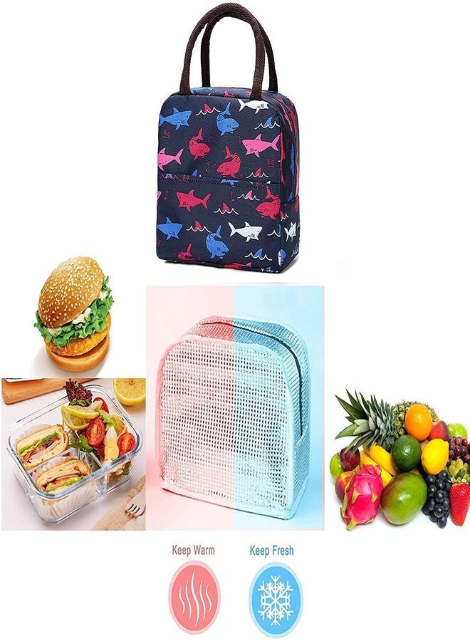 FOMQUAZLI Portable Lunch Bag Insulated Canvas Tote Travel Tiffin Bag Thermal Food Canvas Insulated Cooler Bags Thermal Food Picnic Lunch Bags Kids for School, College and Office (Blue Shark Tank) - Image 4