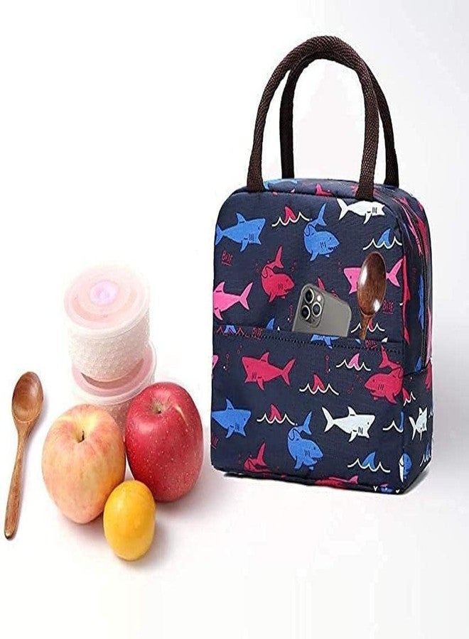 FOMQUAZLI Portable Lunch Bag Insulated Canvas Tote Travel Tiffin Bag Thermal Food Canvas Insulated Cooler Bags Thermal Food Picnic Lunch Bags Kids for School, College and Office (Blue Shark Tank) - Image 2