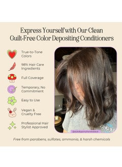 INH INH Semi Permanent Hair Color | Color Depositing Conditioner | Dark Brown Hair Dye | No Bleach & No Peroxide Temporary Brown Obsidian Tint | Vegan, Ammonia Free, & Sulfate Free | Ready to Use, 6oz  - Image 4