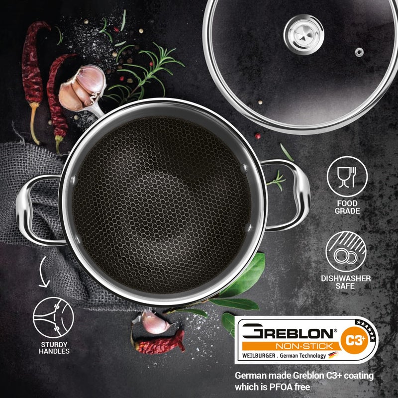 MILTON Pro cook MILTON Pro Cook TriPlyTriply Hexa Tech Induction Stainless Steel Kadhai with Glass Lid, 20 cm,3 Layer Kadhai for Cooking, Induction Bottom and Gas Stove Ready Cookware, Easy to Clean, 3 Years Warranty - Image 4