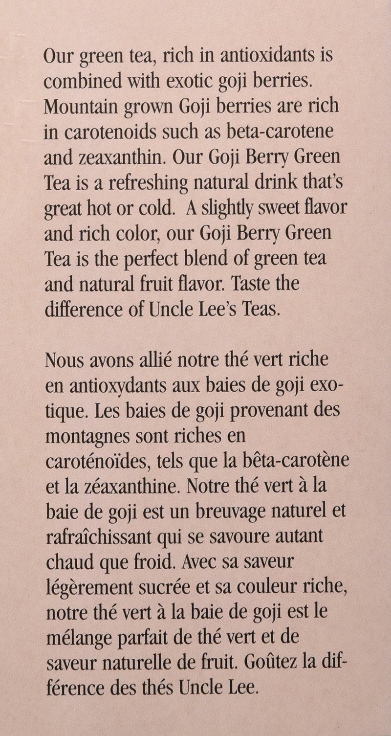 Uncle Lee's Tea Imperial Organic, Green Tea with Goji Berry, 18 Tea Bags, 1.14 oz (32.4 g) - Image 2