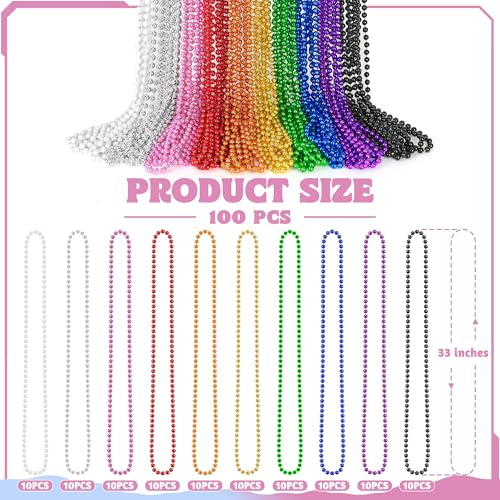 Huskein 100 PCS Mardi Gras Beads 33 Assorted Colors Carnival Beads Bulk 10 Kinds Colors Beaded Stuff Set Parade Accessories Set Round Costume Necklaces for Festive Party Supplies - Image 5