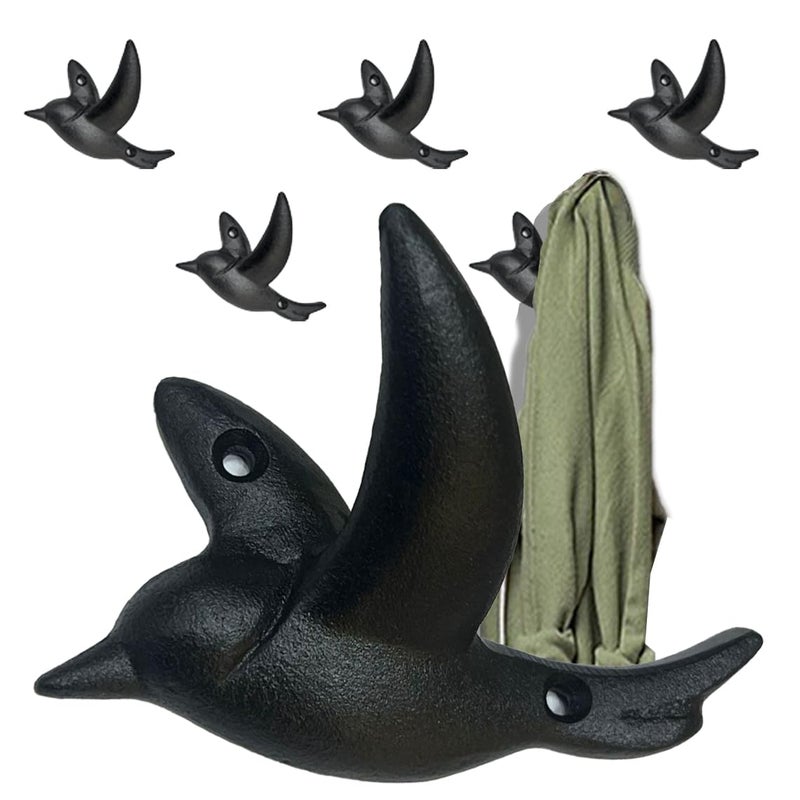 Ambipolar Flying Bird Iron Cast Decorative Bird Wall Mounted Coat Hooks (Robin Black)