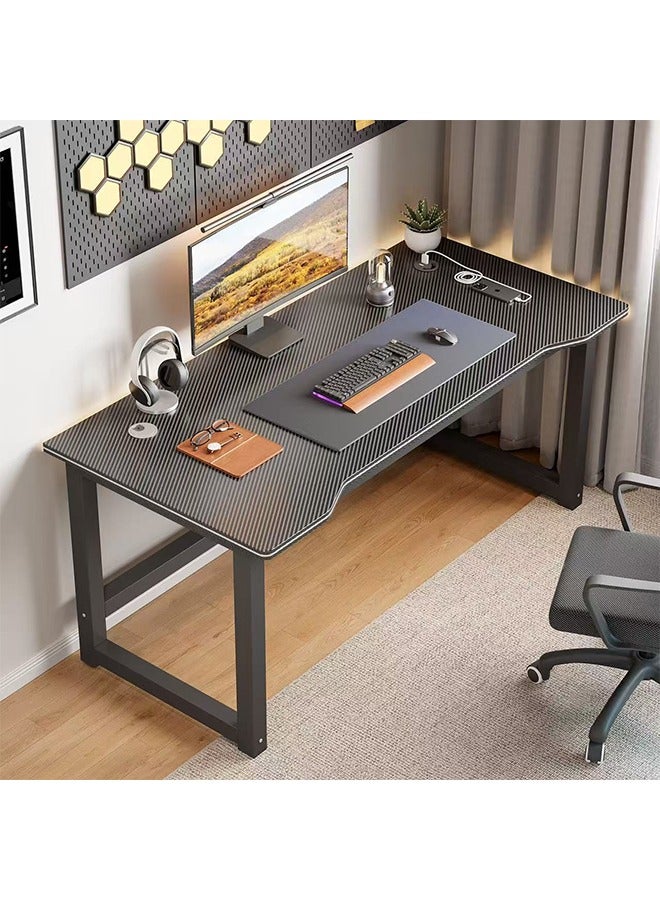 Computer Desk, 120cm Gaming Table, Home Office Desk Equipped with USB Ports and Cable Holes, Metal Frame Study Table, Minimalist Laptop Desk, Large Office Workstation (Black) - Image 1