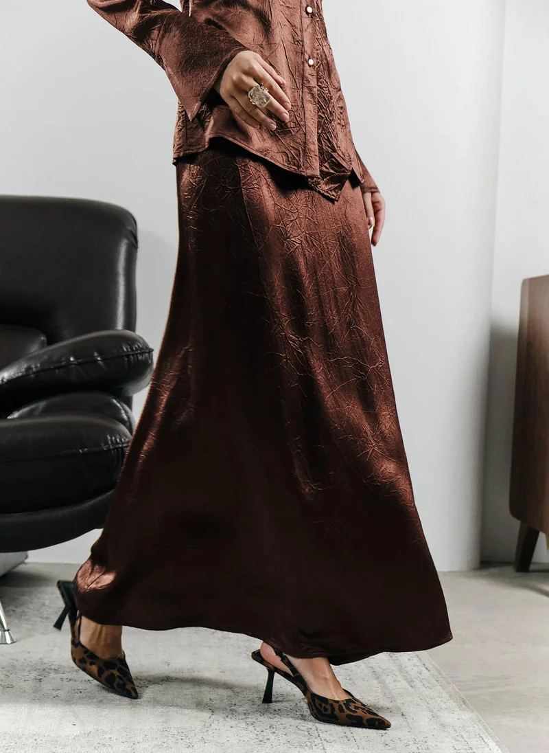 Maxi skirt in crumpled-effect fabric