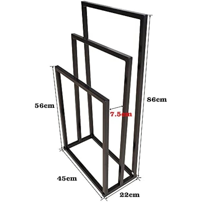 رف مناشف أسود قائم بذاته بثلاث طبقات، حامل معدني لقضيب المناشف، قضبان تجفيف عصرية مقاومة للصدأ، منظم تخزين للحمام لمناشف اليد، منشر لتجفيف ملابس المطبخ - Image 2