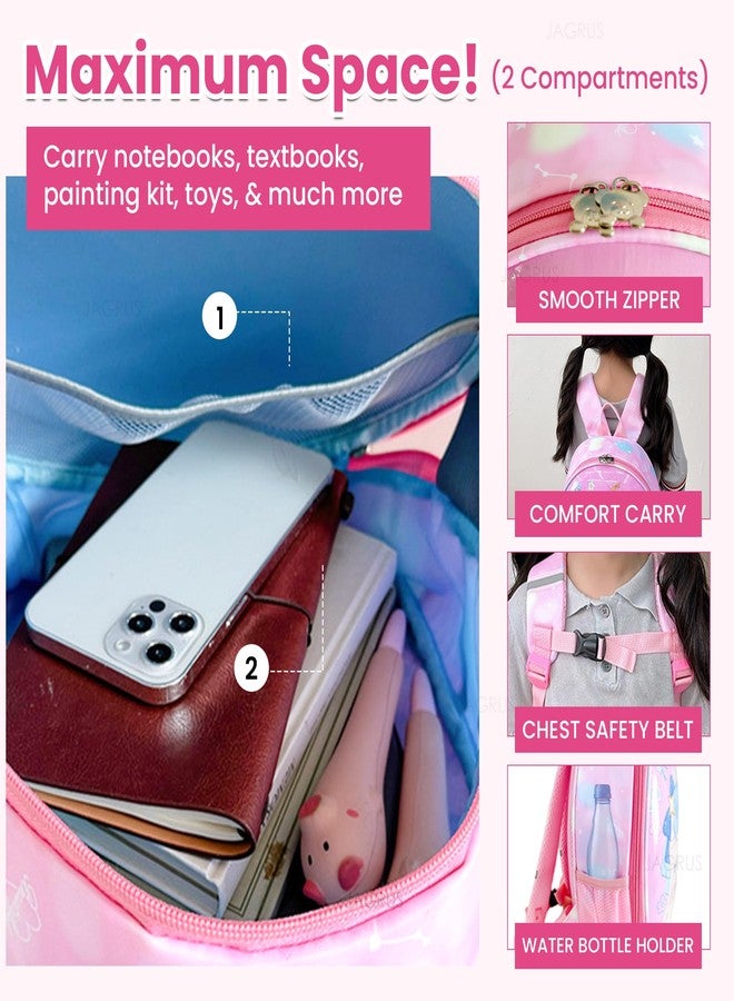 GTS Kindergarten Kids School Bag For Girls - Shell Design School Bag With Chest Safety Belt, Adjustable Straps, And Water Bottle Holder | School Bag For Kids For 3-5 | Perfect Kids School Bag for Girls - Image 4