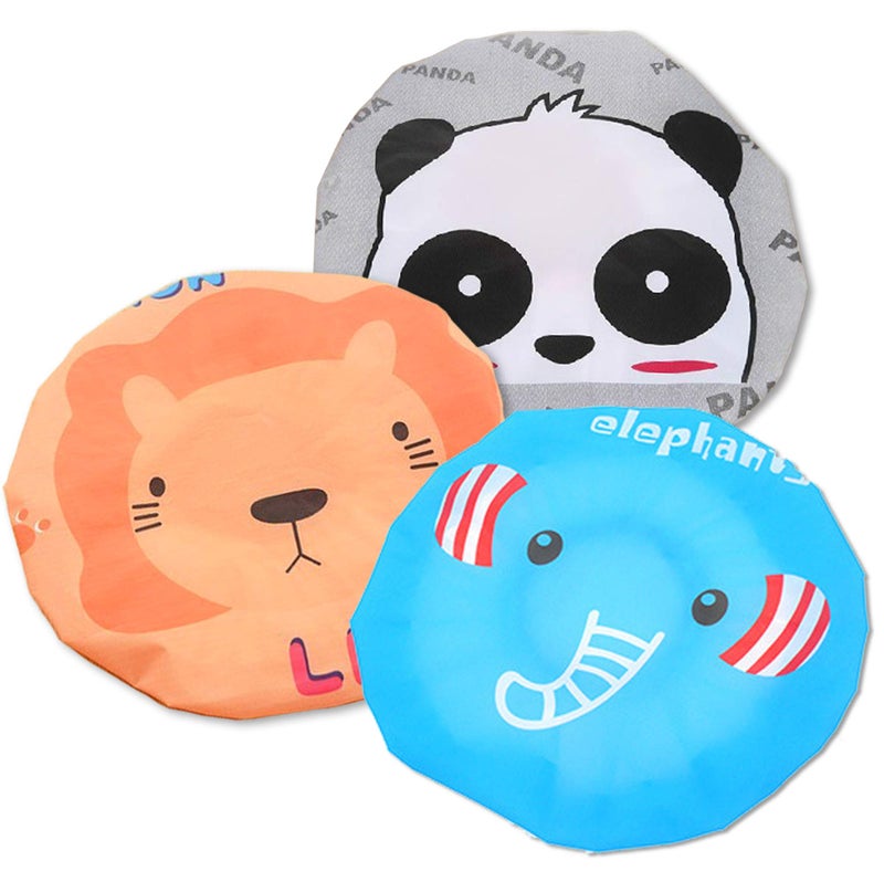 Fast and Good Cute Cartoon Waterproof Elastic Shower Cap Bath Cap for Women and Girls and KidsPack of 3 PcsPandaElephantLion