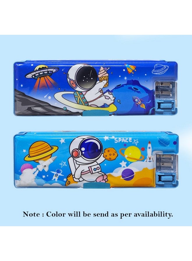 بارتيت صندوق أقلام بارتيت بتصميم فضائي، مزود بإضاءة LED مدمجة مع حجرتين ومبراة مزدوجة، وقفل مغناطيسي، وصندوق أقلام للأطفال (أزرق) - Image 5