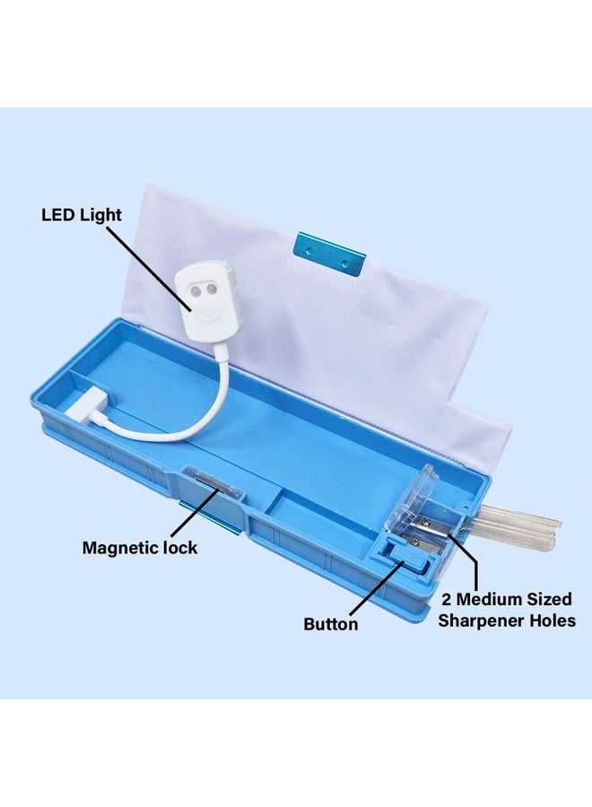 بارتيت صندوق أقلام بارتيت بتصميم فضائي، مزود بإضاءة LED مدمجة مع حجرتين ومبراة مزدوجة، وقفل مغناطيسي، وصندوق أقلام للأطفال (أزرق) - Image 2