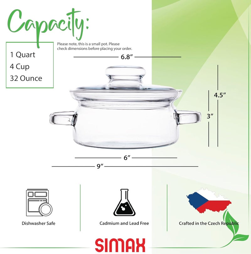 SIMAX Simmer Pot for Stove Potpourri, 32 Ounce Glass Pots for Cooking on Stove, Clear Pots for Cooking, Glass Cookware, Easy Grip Handles, Oven, Microwave, Stove and Dishwasher Safe Borosilicate Glass - Image 2